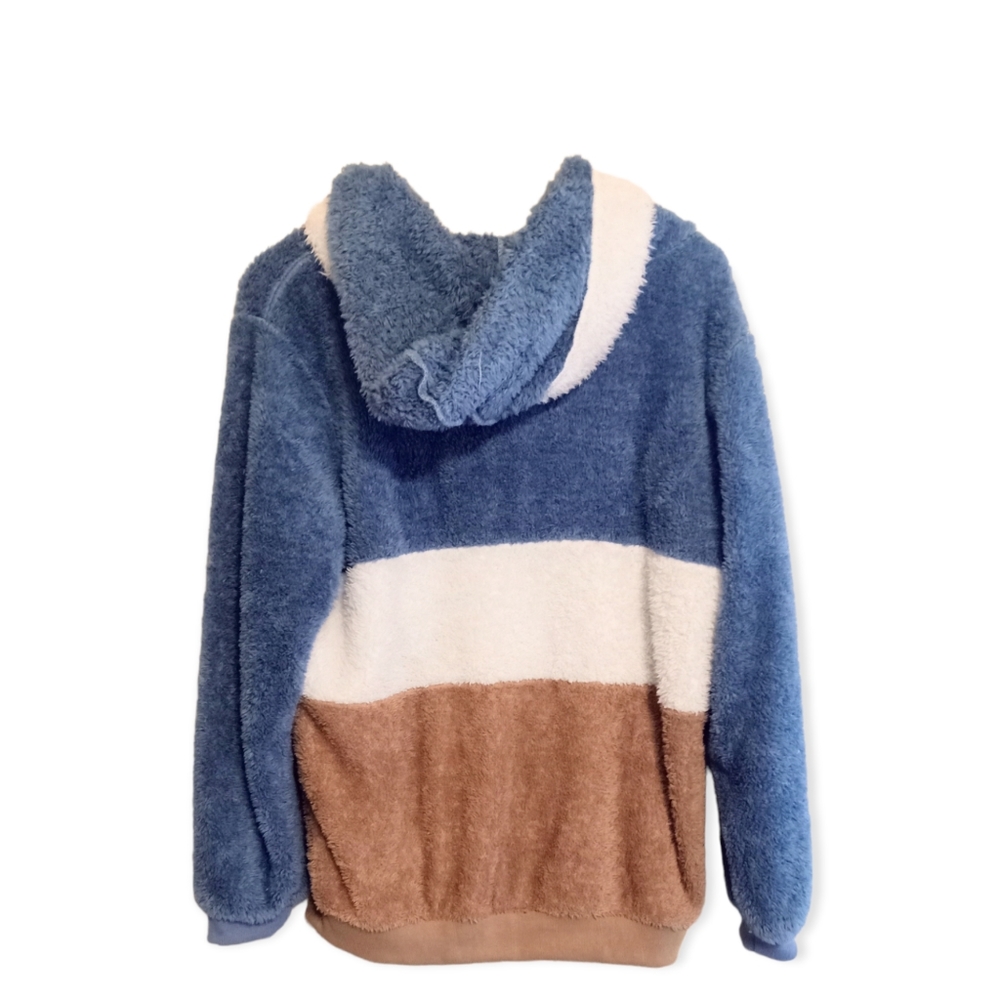 Women's plush color block brown hoodie jacket - Picture 5 of 5